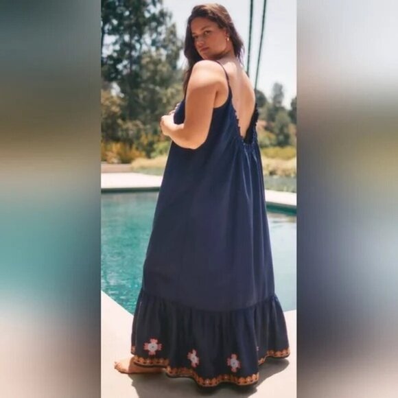 Anthropologie Womens Dress Size Large Blue Malika Maxi Applique Embroidered - Picture 8 of 8